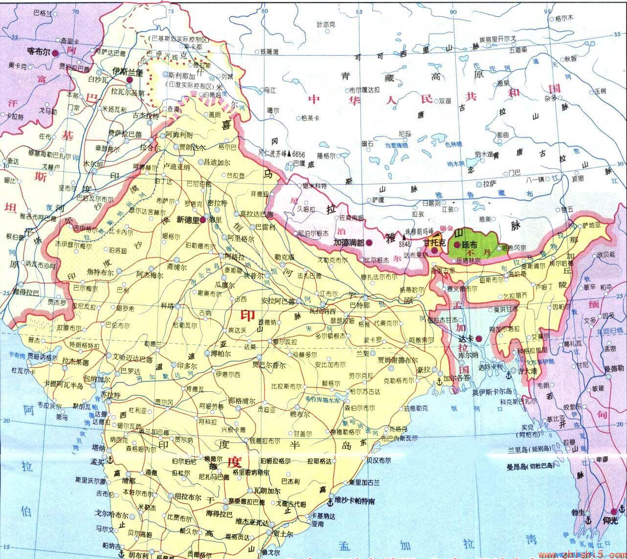 印度中文地图+印度地图中文版